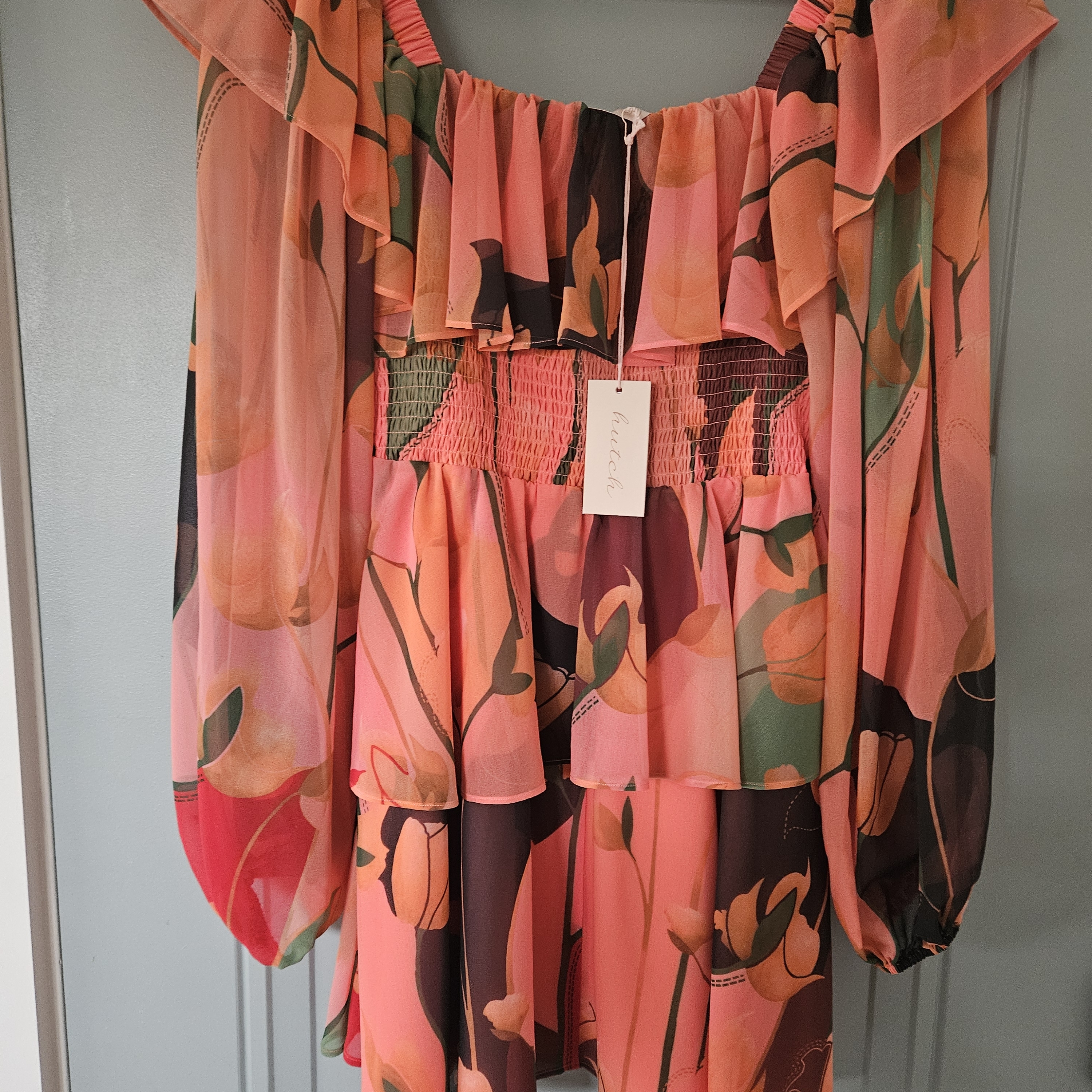 Hutch Pink Brown Ruffled Long Sleeve Dress